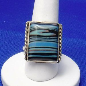 Stone cabochon Ring, Sterling Silver, Handmade, 8+